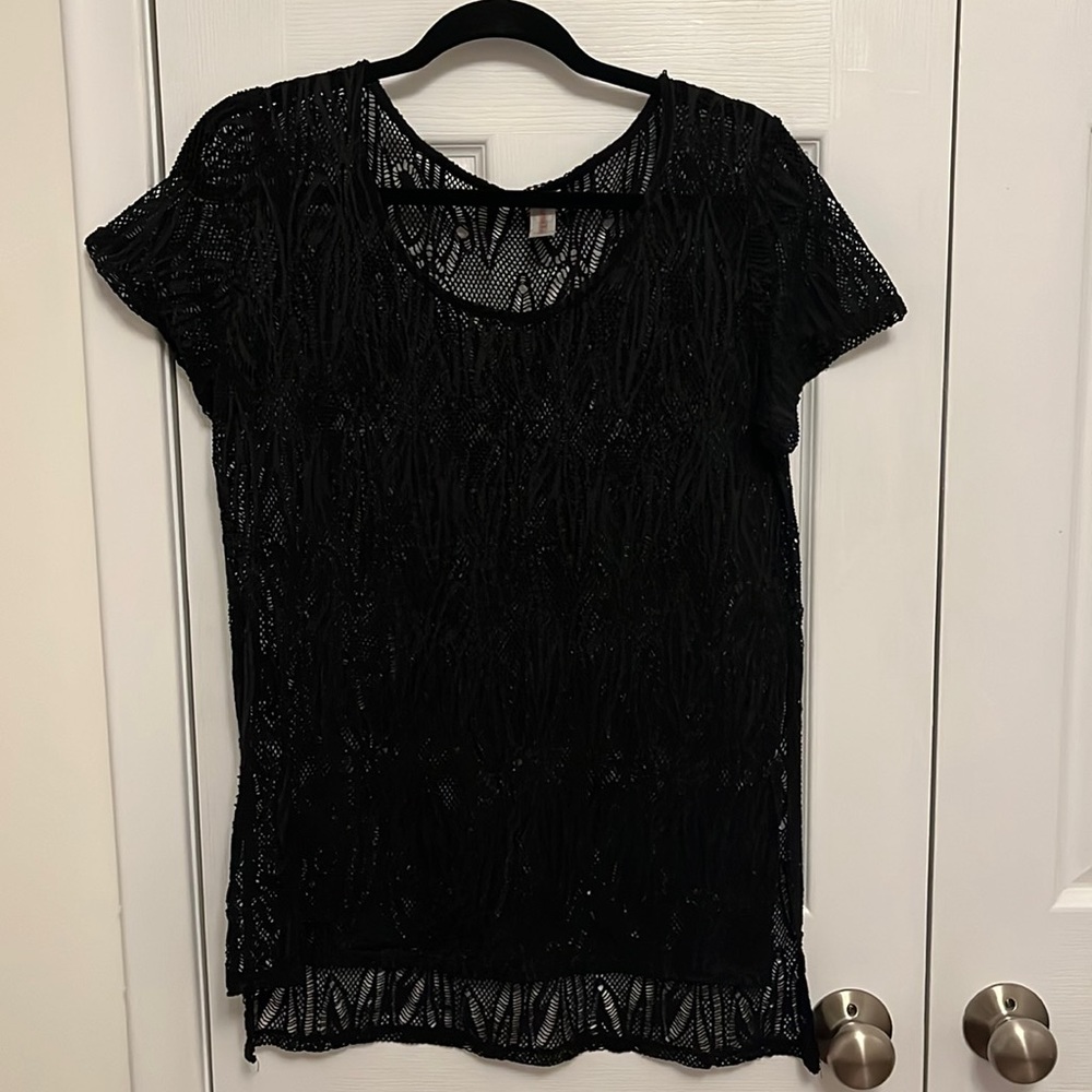 Black lace scoop neck bathing suit cover-up